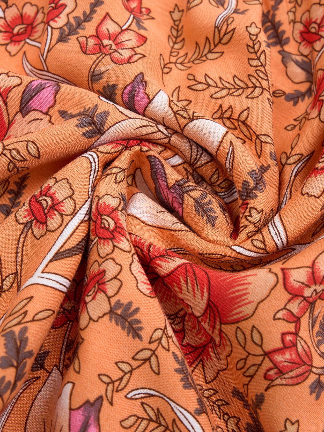 Printed V-neck Waist-controlled Long Sleeves Dress Women