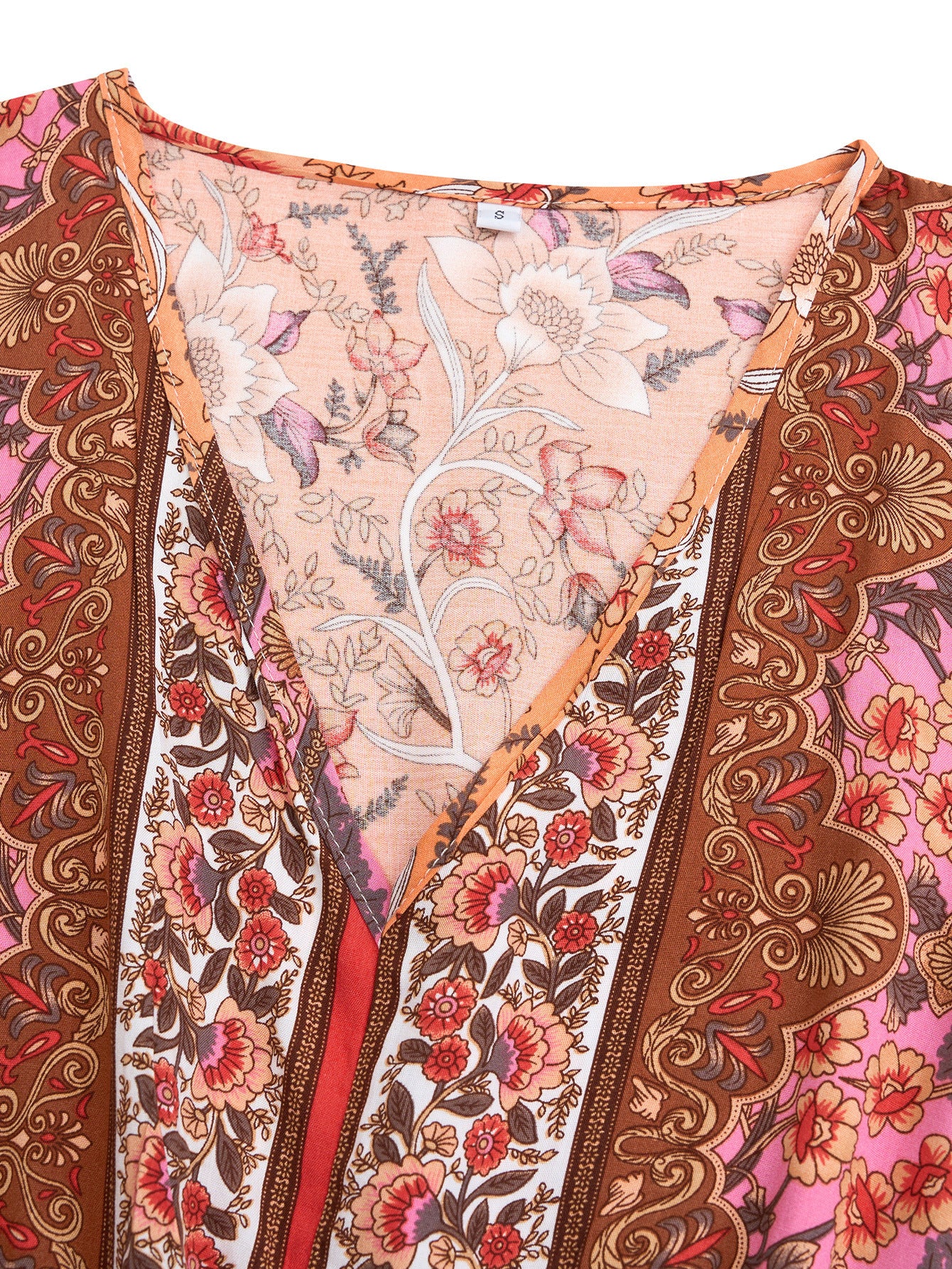 Printed V-neck Waist-controlled Long Sleeves Dress Women